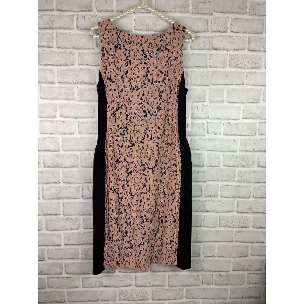 Weston Pink Black Lace Crewneck Bodycon Dress Sz Medium
